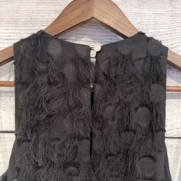 Anthropologie Roxie Black Fringe Mini Dress Textured Sleeveless Size 2 Party - Picture 5 of 10